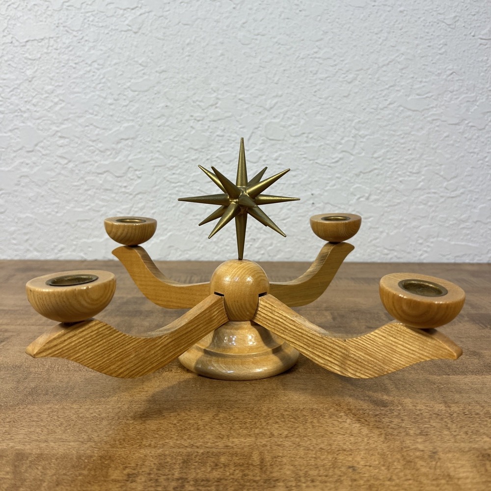 Vintage German Erzgebirge Wooden 4 Arm Candelabra Taper Wood Candle Holder